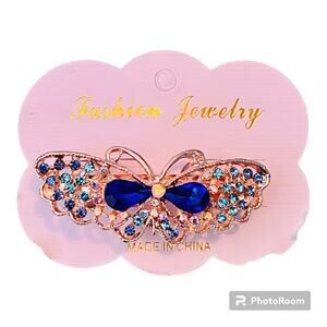 NWT Beautiful rose golden royal blue butterfly hair clip Barrete